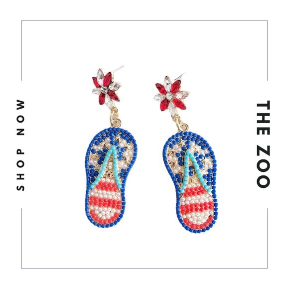 Patriotic Flip Flop Rhinestone Earrings - Picture 1 of 1